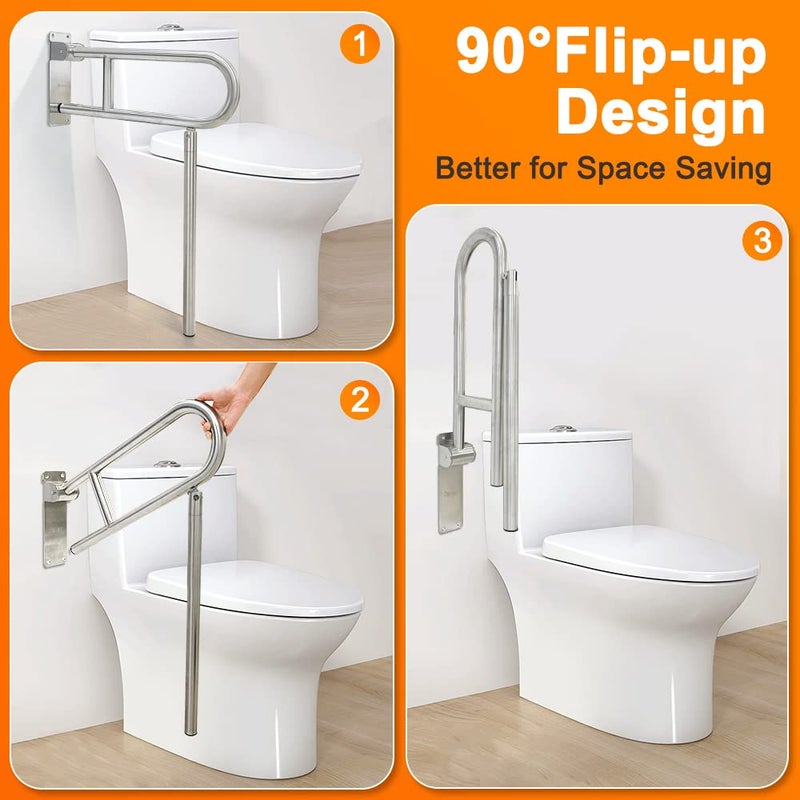 Zelen Flip Up Grab Bars for Bathroom Toilet Rails Handicap Grab Bars Shower Safety Hand Rails for Elderly Bathtub Grab Bar Tub Handicapped Toilet Support Shower Handles Bath Rail Folding Grip Bar - Image 3